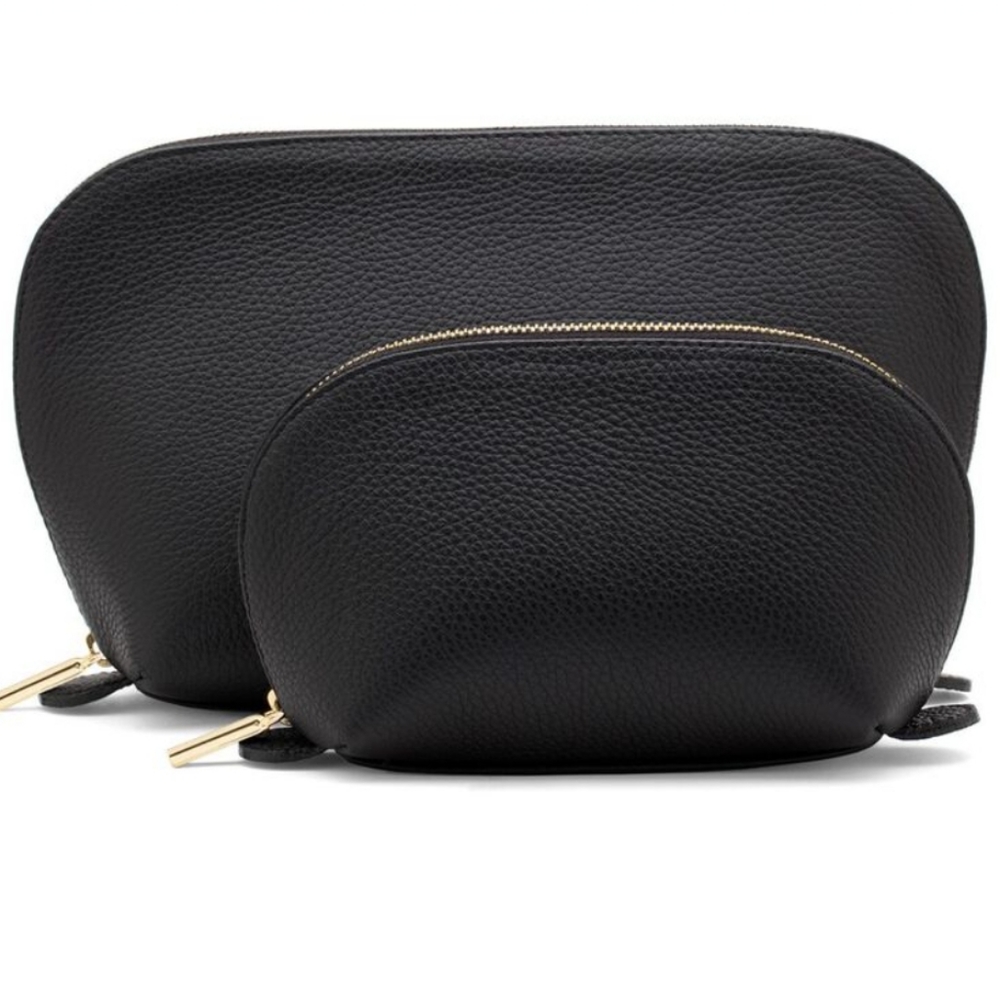 Cuyana Leather Travel Case Set Pebbled Black
